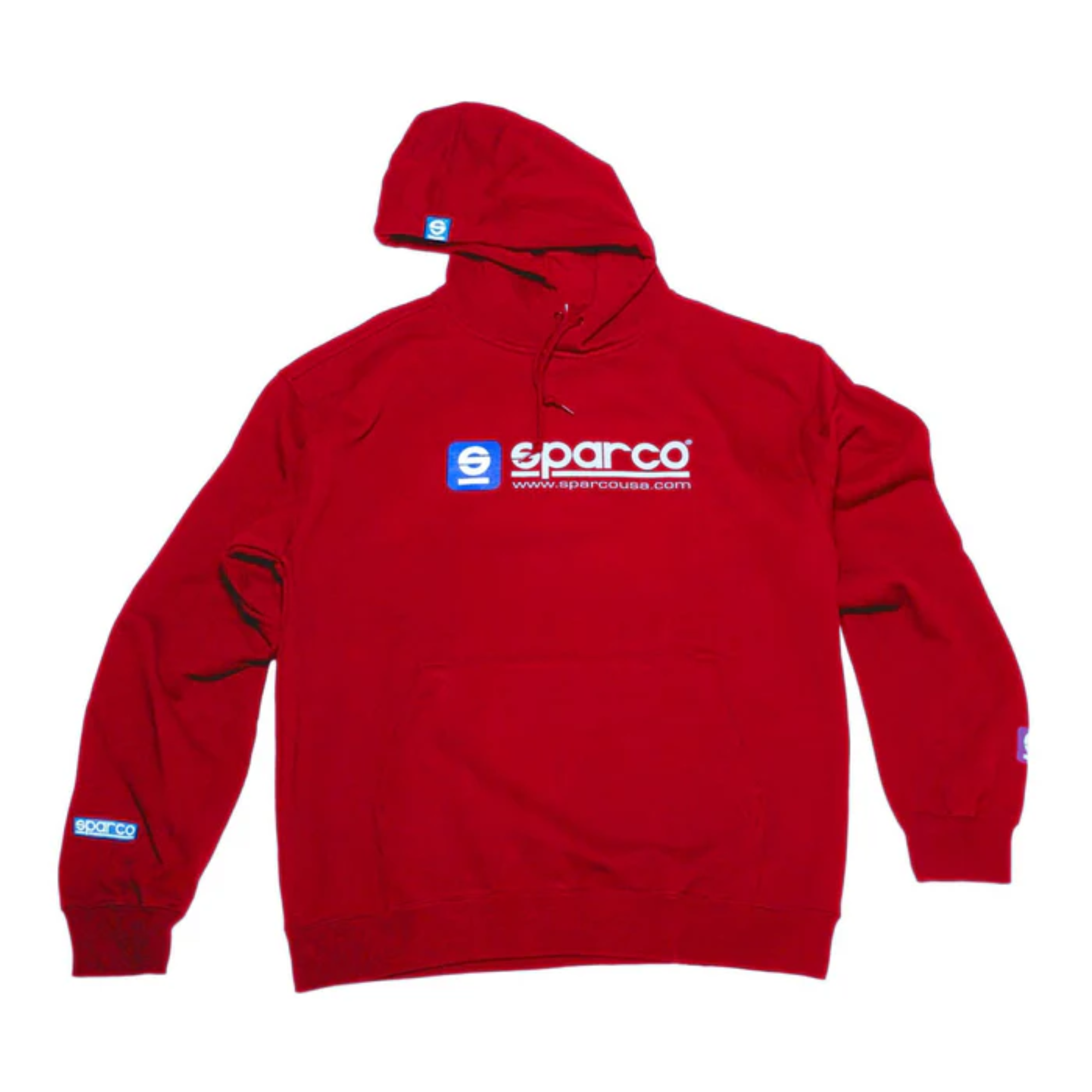 The front of the red Sparco WWW Hooded Sweatshirt from Sparco.