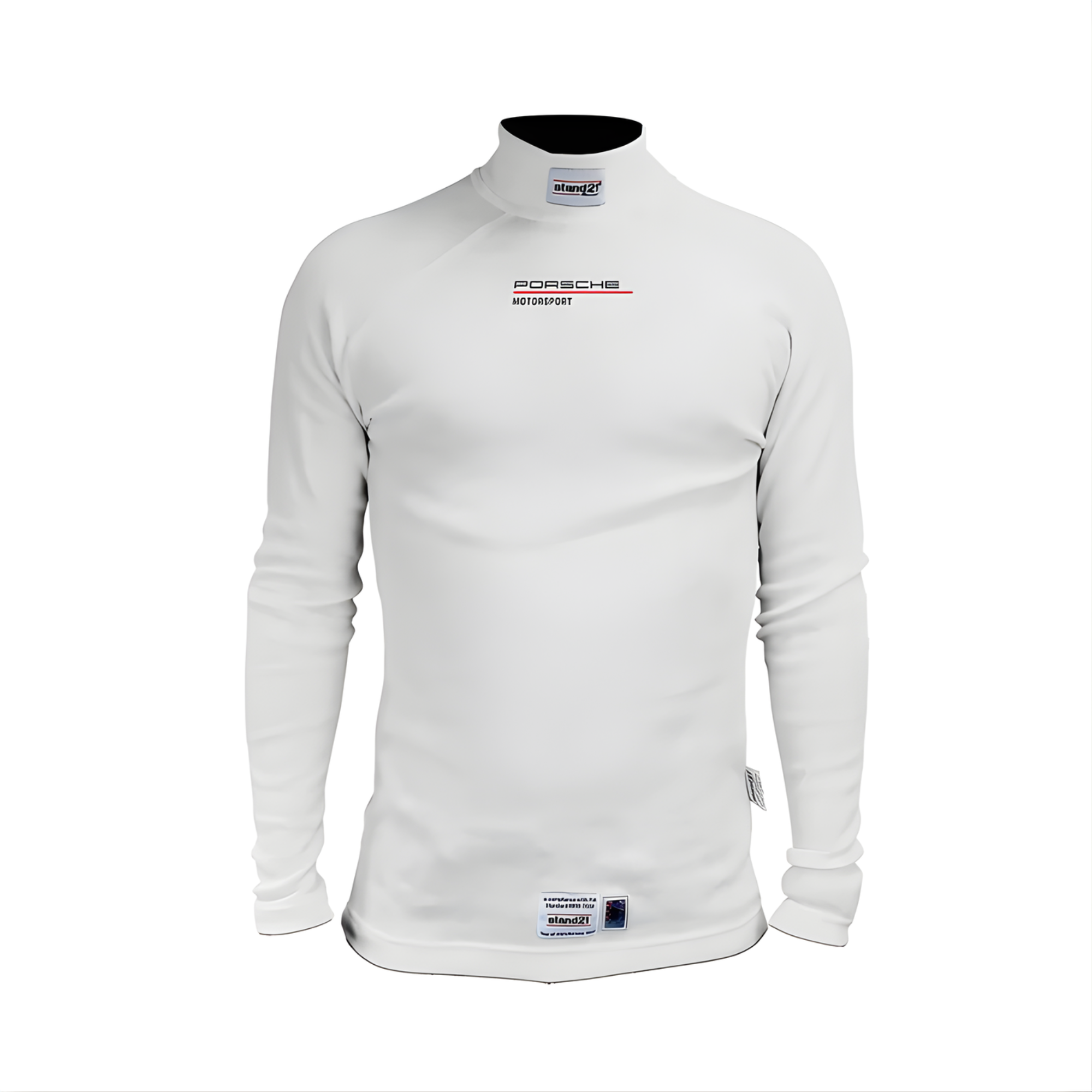 The white long sleeve Stand-21 Porsche Motorsports Evo Racing Undershirt from Stand 21.